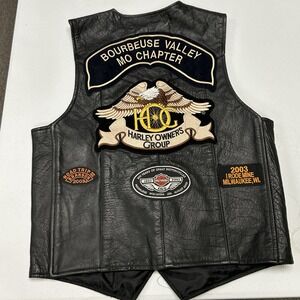 Biker's Club Leather Motorcycle Vest Mens 40 Black HOG Patches American Flag